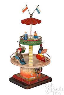 Painted tin two-tier carousel steam toy accessory