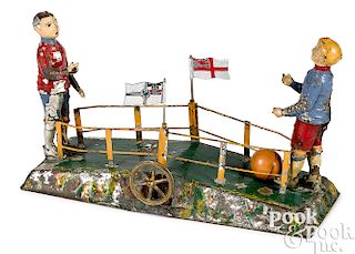 Painted tin soccer players steam toy accessory