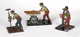 Three lithograph tin workmen steam toy accessories