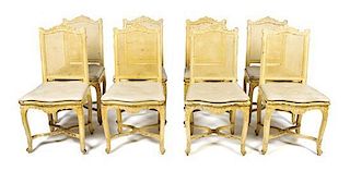 A Set of Eight Louis XV Style Painted Side Chairs, Height 39 1/4 inches.