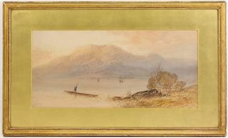 William Henry Earp Watercolor Landscape w/ Boater