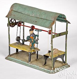Painted tin machine shop steam toy accessory