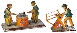 Two Schoenner lithograph tin workman steam toy accessories