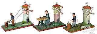 Three painted tin workers steam toy accessories