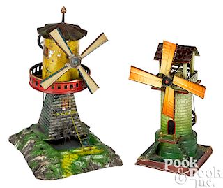 Two windmill steam toy accessories