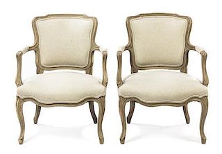 A Pair of Louis XV Style Painted Fauteuils, Height 31 1/2 inches.