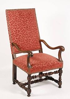 French Louis XIII Walnut Carved Fauteuil