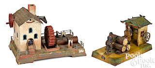 Two painted and embossed tin steam toy accessories
