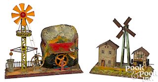 Two German windmill steam toy accessories