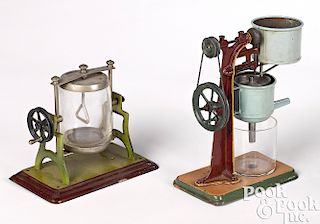 Two painted tin and glass steam toy accessories