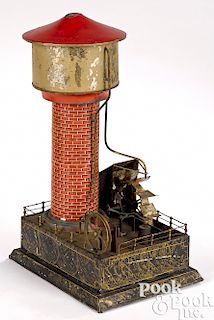 Carette lithographed tin water tower steam toy accessory