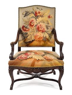A Louis XV Style Fauteuil Height 45 1/4 inches.