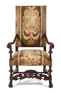 A Louis XIII Style Fauteuil Height 47 1/4 inches.