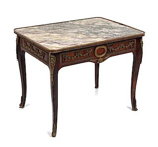 * A Louis XV Style Gilt Bronze Mounted Side Table Height 21 1/2 x width 27 x depth 20 1/2 inches.
