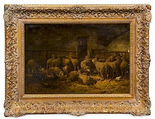Charles-Emile Jacque, (French, 1813-1894), Sheep in a Barn