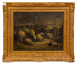 Charles-Emile Jacque, (French, 1813-1894), Sheep in a Barn