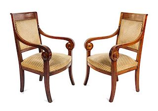 A Pair of Louis Philippe Style Bergeres Height 36 1/4 inches.