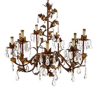 A French Gilt Decorated Tole Nine-Light Chandelier Diameter 27 1/2 inches.