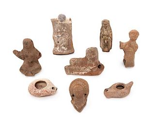 A Collection of Eight Etruscan and Roman Pottery Objects Height of tallest 6 1/4 inches.