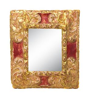 An Italian Painted and Gilt Mirror Height 14 x width 12 1/2 inches.