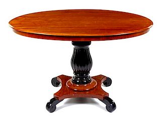 A Biedermeier Style Parcel Ebonized Breakfast Table Height 29 1/2 x width 48 1/2 x width 33 1/2 inches.