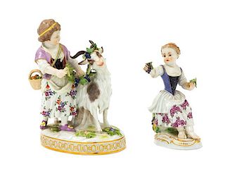 Two Meissen Porcelain Figures Height of taller 5 3/4 inches.