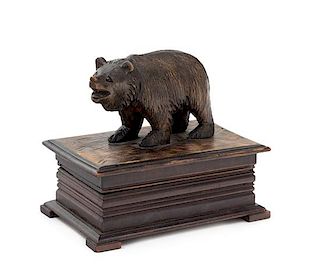 A Black Forest Carved Oak Bear Table Casket Height 4 7/8 x width 5 5/8 inches.