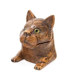 A Black Forest Carved Figural Cat Inkwell Height 3 inches.