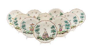 * A Set of Ten Continental Faience Plates Diameter 9 inches.