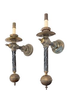 A Pair of Continental Brass Carriage Lanterns Height 24 inches.