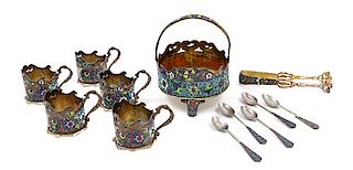 A Persian Enameled Metal Tea Set
