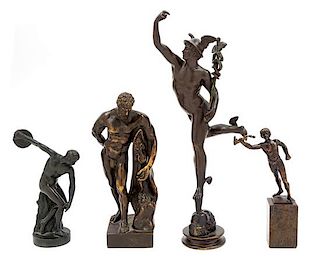 Four Grand Tour Bronze Figures Height of tallest 11 3/4 inches.