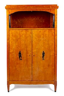 * A Continental Burlwood Parcel Ebonized Cabinet Height 68 1/2 x width 40 x depth 18 1/2 inches.