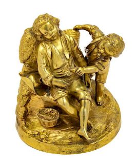 A Continental Gilt Bronze Figural Group Height 5 3/4 inches.