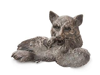 A Pewter Fox Inkwell Length 10 inches.