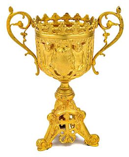 An Ecclesiastical Gilt Bronze Chalice Height 15 1/4 inches.
