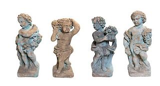 A Group of Cast Stone Garden Figures Height of tallest 29 1/2 inches.