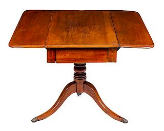 A Regency Style Mahogany Drop-Leaf Table Height 24 3/4 x width 35 1/8 x depth 18 inches.