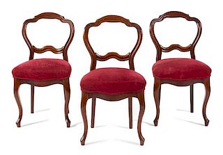 A Pair of Victorian Rosewood Balloon Back Side Chairs Height 36 inches.