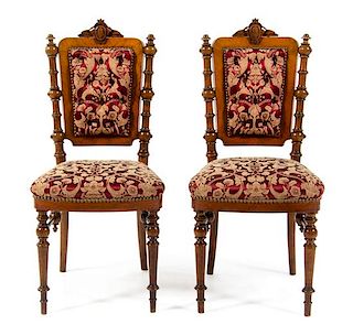 A Pair of Victorian Side Chairs Height 36 1/4 inches.