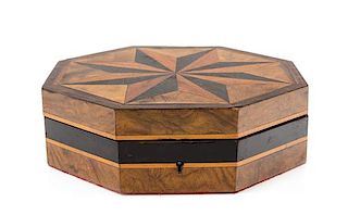An English Octagonal Parquetry Box Width 8 1/2 inches.