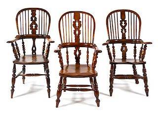 Three Windsor Armchairs Height 42 inches.