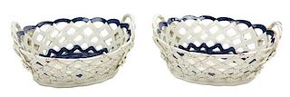 A Pair of Worcester Porcelain Baskets Width 6 inches.