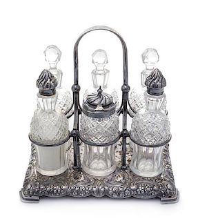 An English Silver-Plate Cruet Set, William Padley & Son, Sheffield, Late 19th/Early 20th Century, comprising a caddy with six de
