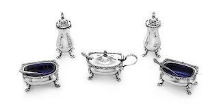 An English Silver Salt Service, William Suckling Ltd., Birmingham, 1935-36, comprising two casters, two glass-lined salt cellars