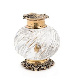 A French Silver-Mounted and Cut Glass Inkwell, Odiot, Paris, Late 19th/Early 20th Century, the lid worked to show rocaille above