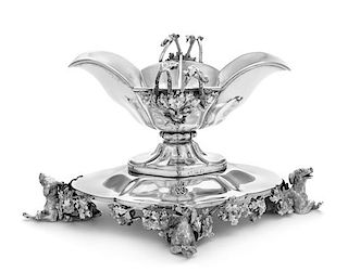 A French Silver-Plate Twin Sauce Boat, Christofle et Cie, Paris, Early 20th Century, the sauce boat having vine form handles abo