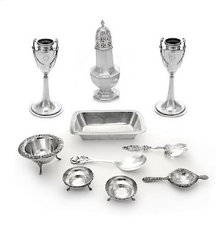 A Collection of Silver Table Articles, Various Makers, comprising an Edwardian muffineer, E.S. Barnsley & Co. Ltd., Birmingham,