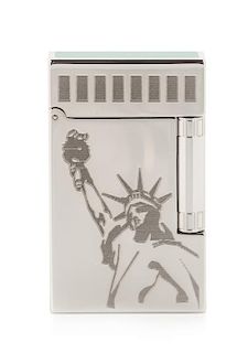 An S.T. Dupont State of Liberty Limited Edition Line 2 Palladium and Lacquer Pocket Lighter Height 2 1/2 inches.