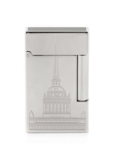 An S.T. Dupont St. Petersburg: Tricentennial Limited Edition Line 2 Platinum Pocket Lighter Height 2 1/2 inches.
